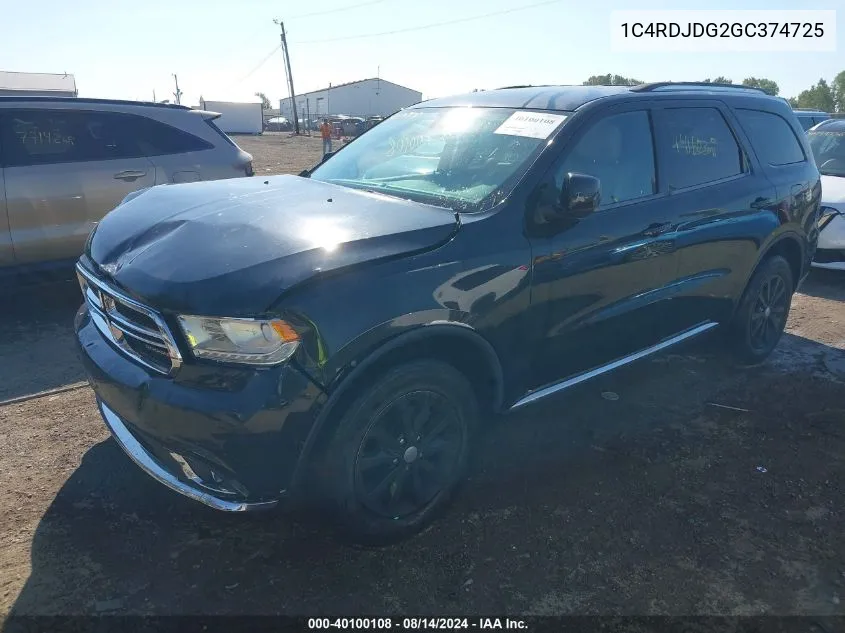 2016 Dodge Durango Limited VIN: 1C4RDJDG2GC374725 Lot: 40100108