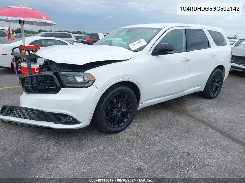 2016 Dodge Durango Limited VIN: 1C4RDHDG5GC502142 Lot: 40135047