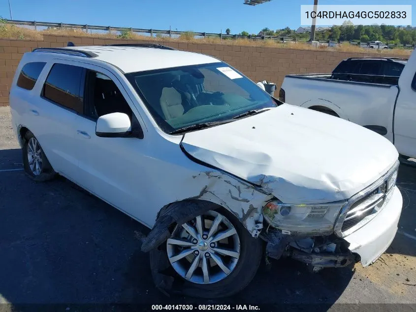 2016 Dodge Durango Sxt VIN: 1C4RDHAG4GC502833 Lot: 40147030