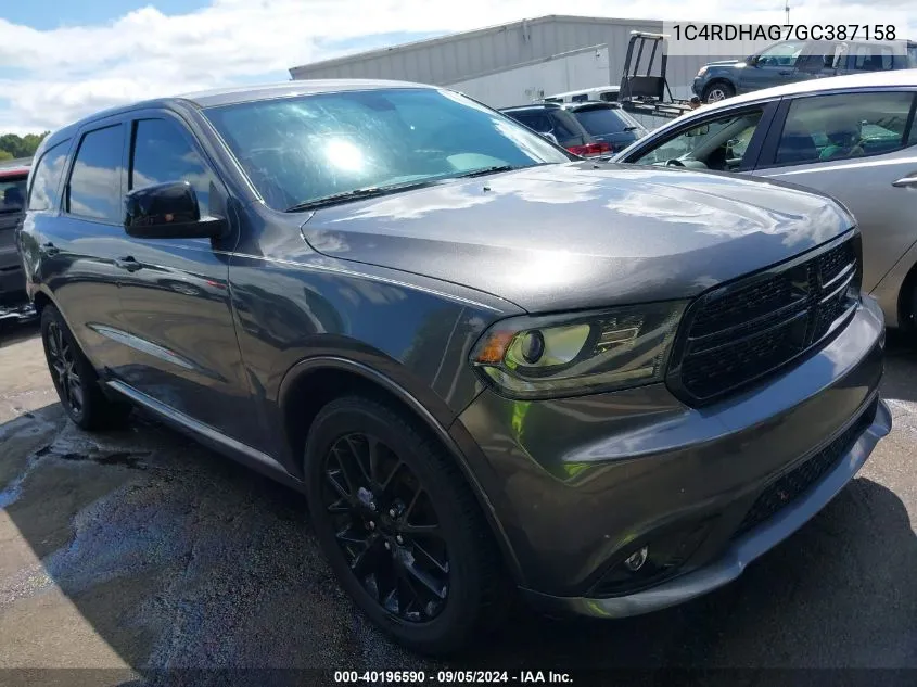 2016 Dodge Durango Sxt VIN: 1C4RDHAG7GC387158 Lot: 40196590