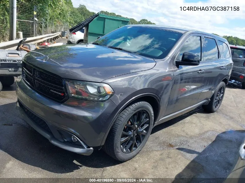 2016 Dodge Durango Sxt VIN: 1C4RDHAG7GC387158 Lot: 40196590