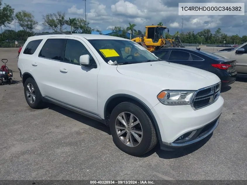 2016 Dodge Durango Limited VIN: 1C4RDHDG0GC346382 Lot: 40328934