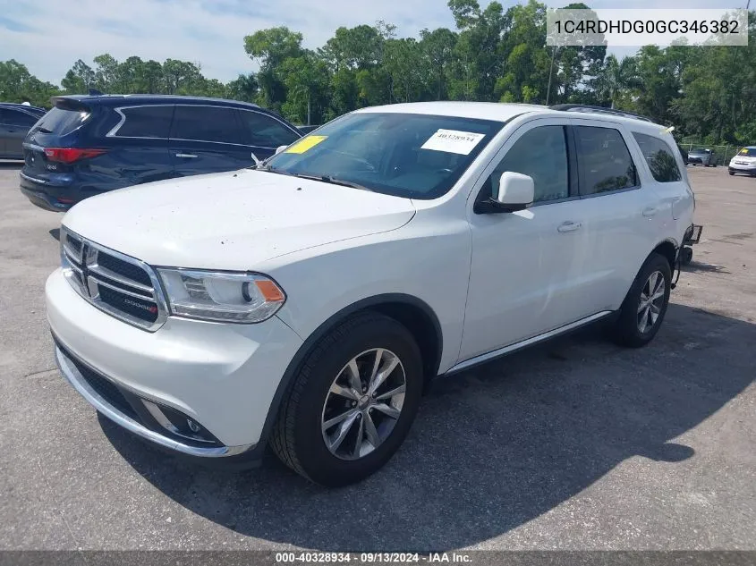 2016 Dodge Durango Limited VIN: 1C4RDHDG0GC346382 Lot: 40328934