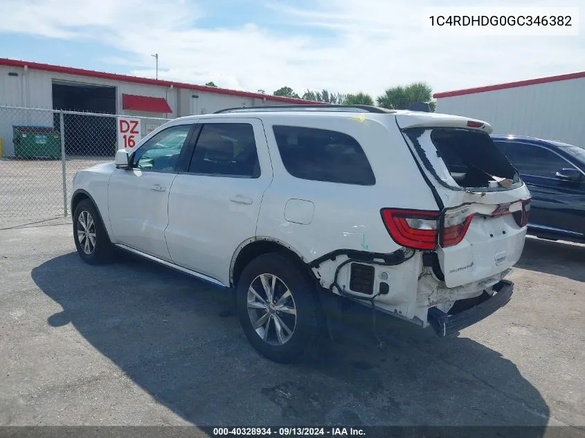 2016 Dodge Durango Limited VIN: 1C4RDHDG0GC346382 Lot: 40328934