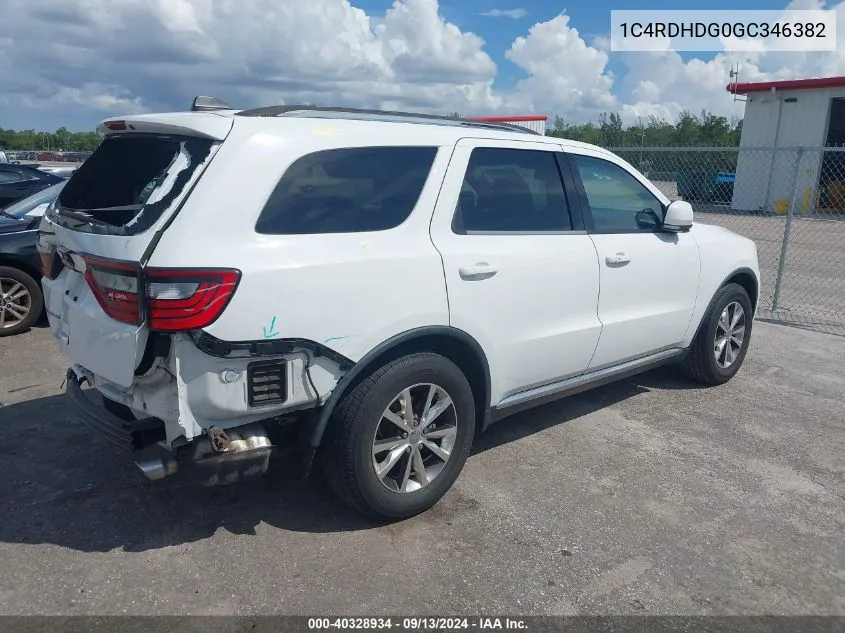 2016 Dodge Durango Limited VIN: 1C4RDHDG0GC346382 Lot: 40328934