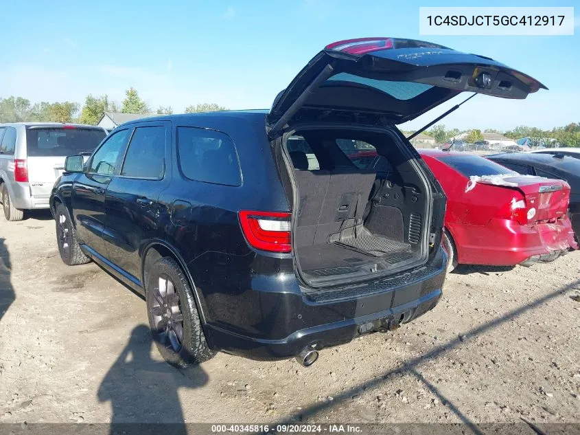 2016 Dodge Durango R/T VIN: 1C4SDJCT5GC412917 Lot: 40345816