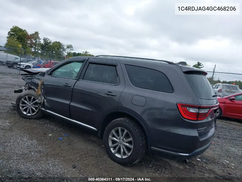 2016 Dodge Durango Sxt VIN: 1C4RDJAG4GC468206 Lot: 40364311