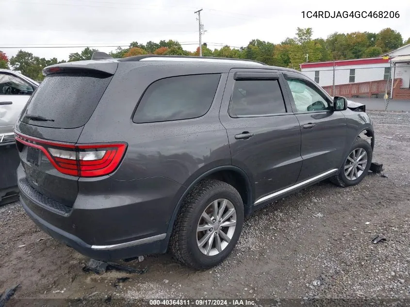 2016 Dodge Durango Sxt VIN: 1C4RDJAG4GC468206 Lot: 40364311