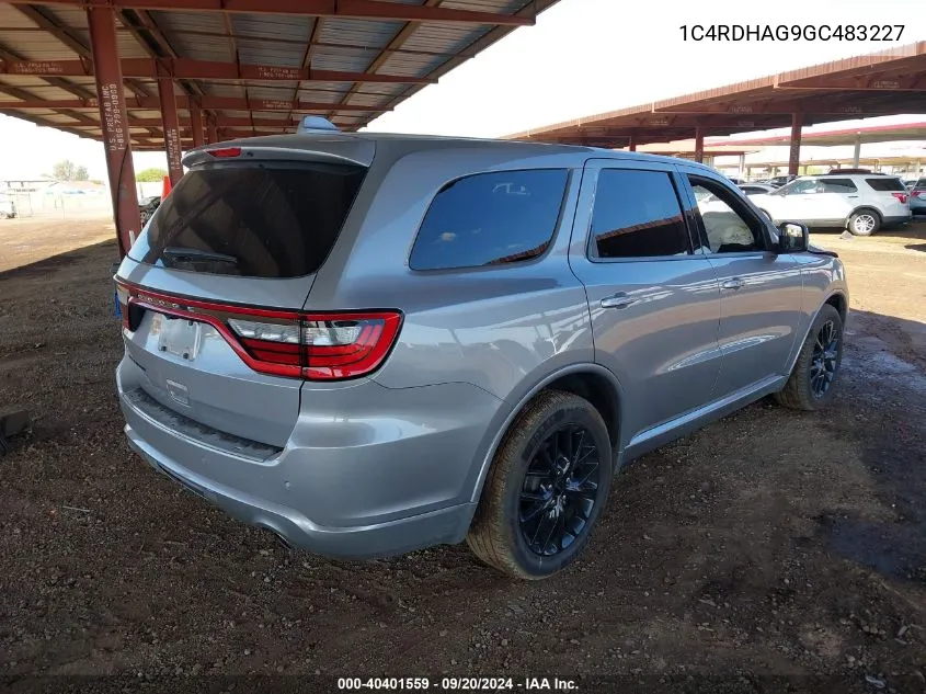 2016 Dodge Durango Sxt VIN: 1C4RDHAG9GC483227 Lot: 40401559