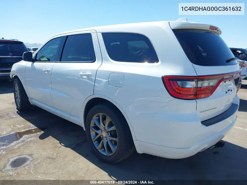 2016 Dodge Durango Sxt VIN: 1C4RDHAG0GC361632 Lot: 40417019