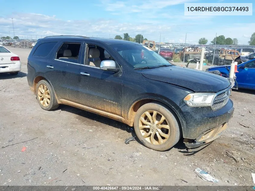 2016 Dodge Durango Citadel VIN: 1C4RDHEG8GC374493 Lot: 40426647