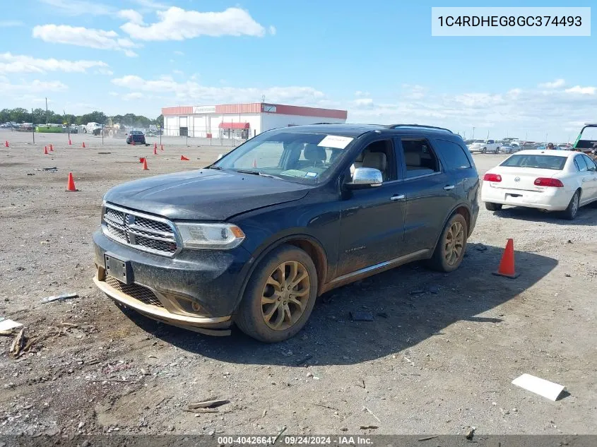 2016 Dodge Durango Citadel VIN: 1C4RDHEG8GC374493 Lot: 40426647