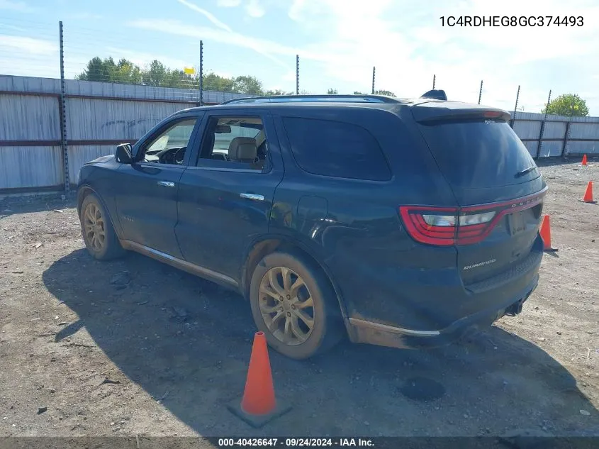 2016 Dodge Durango Citadel VIN: 1C4RDHEG8GC374493 Lot: 40426647