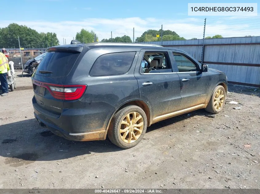 2016 Dodge Durango Citadel VIN: 1C4RDHEG8GC374493 Lot: 40426647