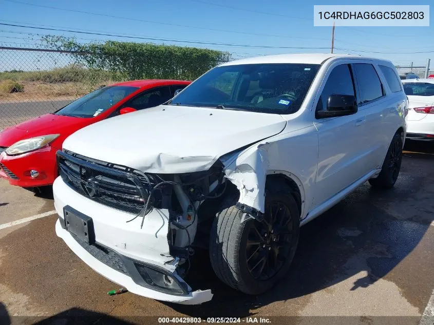 2016 Dodge Durango Sxt VIN: 1C4RDHAG6GC502803 Lot: 40429803