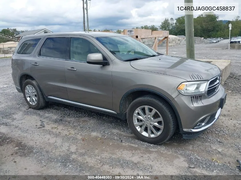 2016 Dodge Durango Sxt VIN: 1C4RDJAG0GC458837 Lot: 40449303