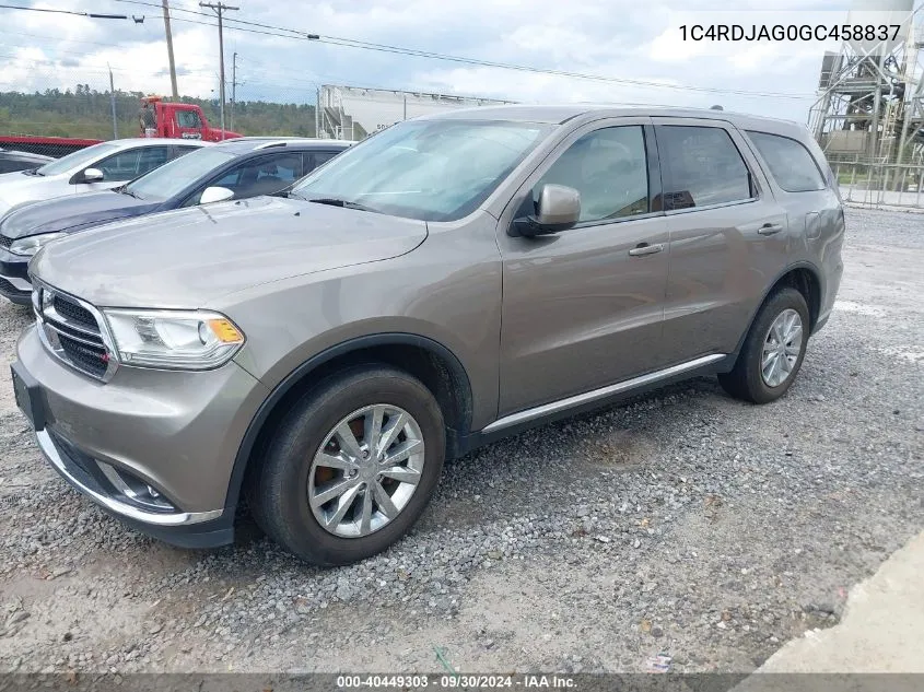 2016 Dodge Durango Sxt VIN: 1C4RDJAG0GC458837 Lot: 40449303