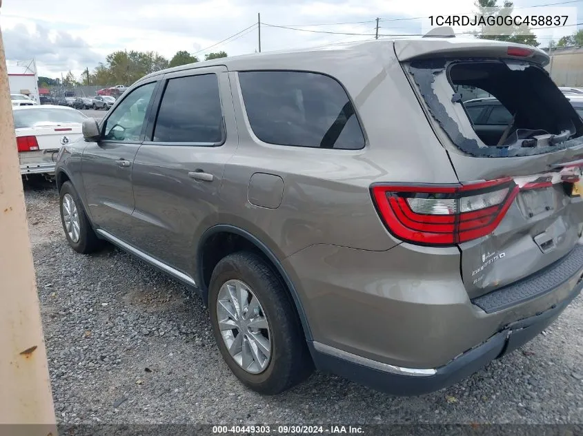 2016 Dodge Durango Sxt VIN: 1C4RDJAG0GC458837 Lot: 40449303