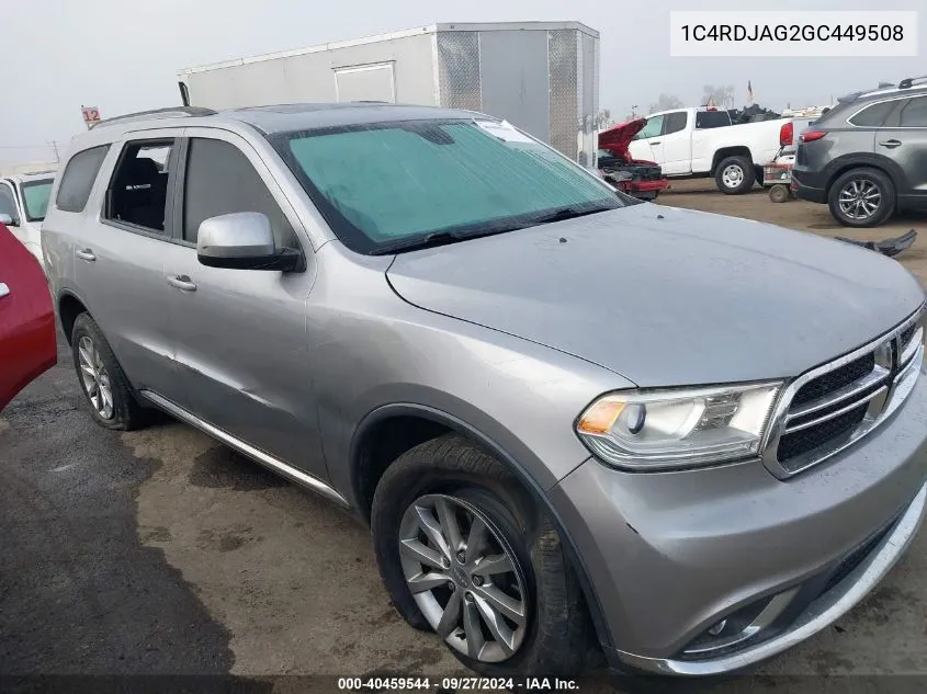 2016 Dodge Durango Sxt VIN: 1C4RDJAG2GC449508 Lot: 40459544