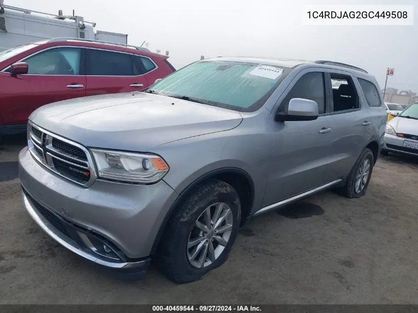 2016 Dodge Durango Sxt VIN: 1C4RDJAG2GC449508 Lot: 40459544