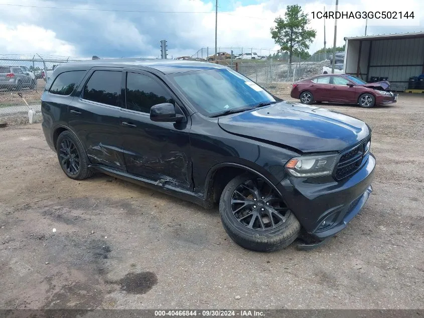 2016 Dodge Durango Sxt VIN: 1C4RDHAG3GC502144 Lot: 40466844