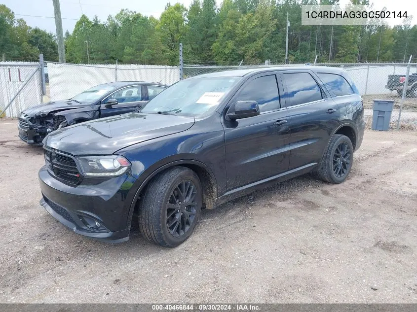 2016 Dodge Durango Sxt VIN: 1C4RDHAG3GC502144 Lot: 40466844