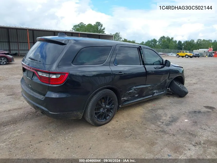 2016 Dodge Durango Sxt VIN: 1C4RDHAG3GC502144 Lot: 40466844