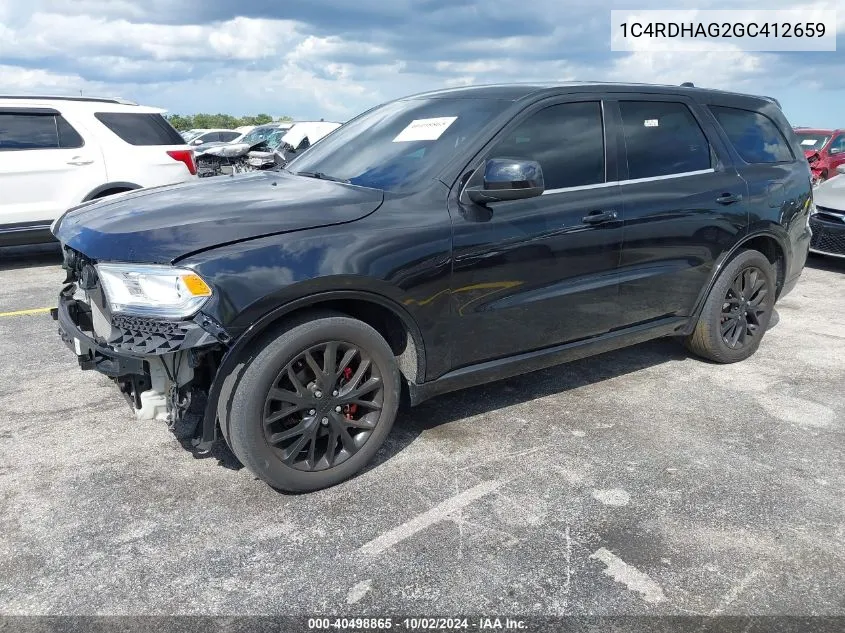 2016 Dodge Durango Sxt VIN: 1C4RDHAG2GC412659 Lot: 40498865