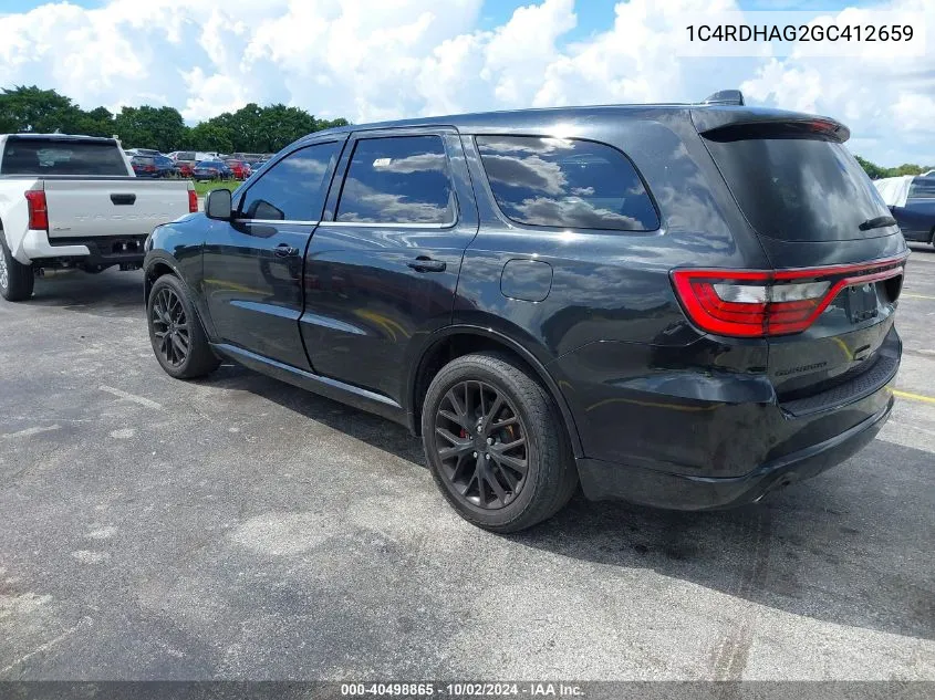 2016 Dodge Durango Sxt VIN: 1C4RDHAG2GC412659 Lot: 40498865