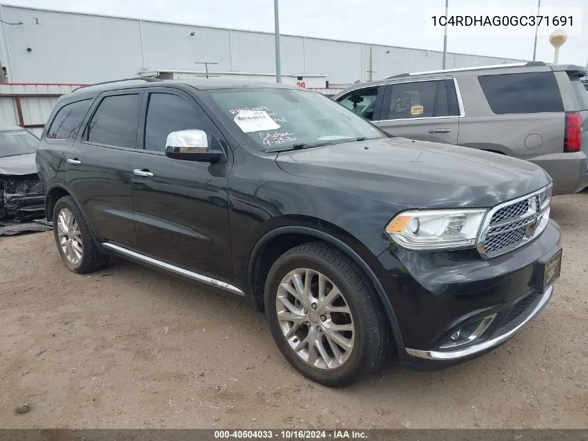 2016 Dodge Durango Sxt VIN: 1C4RDHAG0GC371691 Lot: 40504033