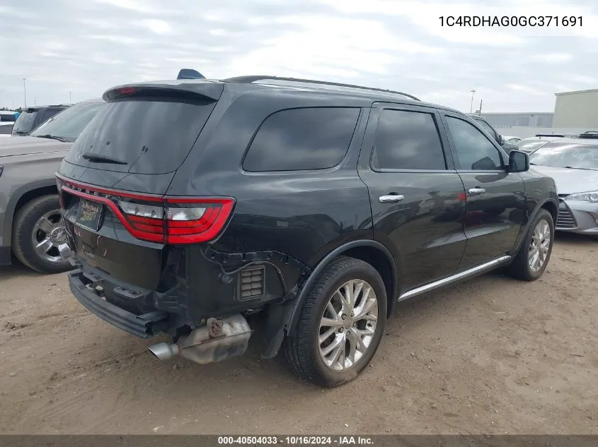 2016 Dodge Durango Sxt VIN: 1C4RDHAG0GC371691 Lot: 40504033