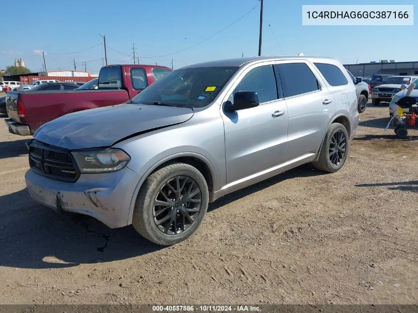 2016 Dodge Durango Sxt VIN: 1C4RDHAG6GC387166 Lot: 40557886