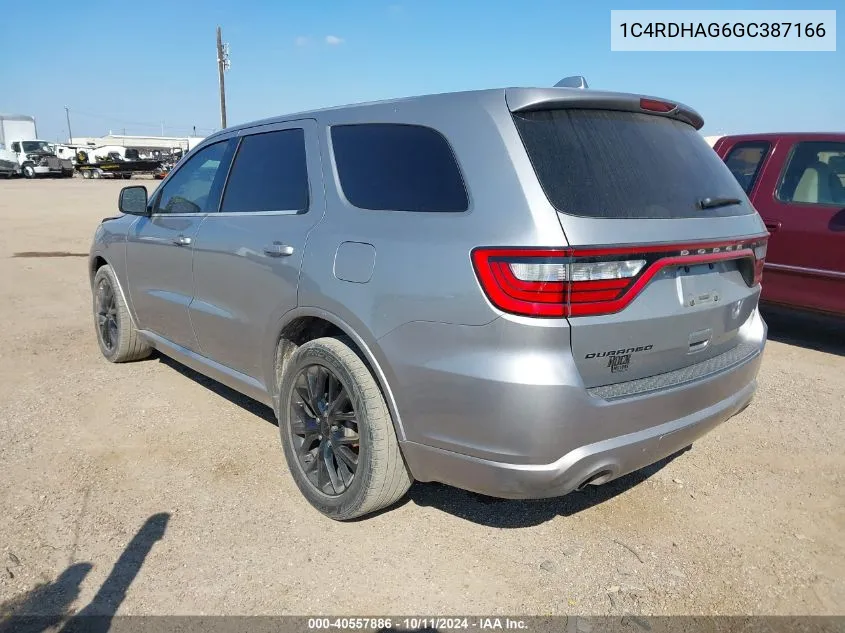 2016 Dodge Durango Sxt VIN: 1C4RDHAG6GC387166 Lot: 40557886