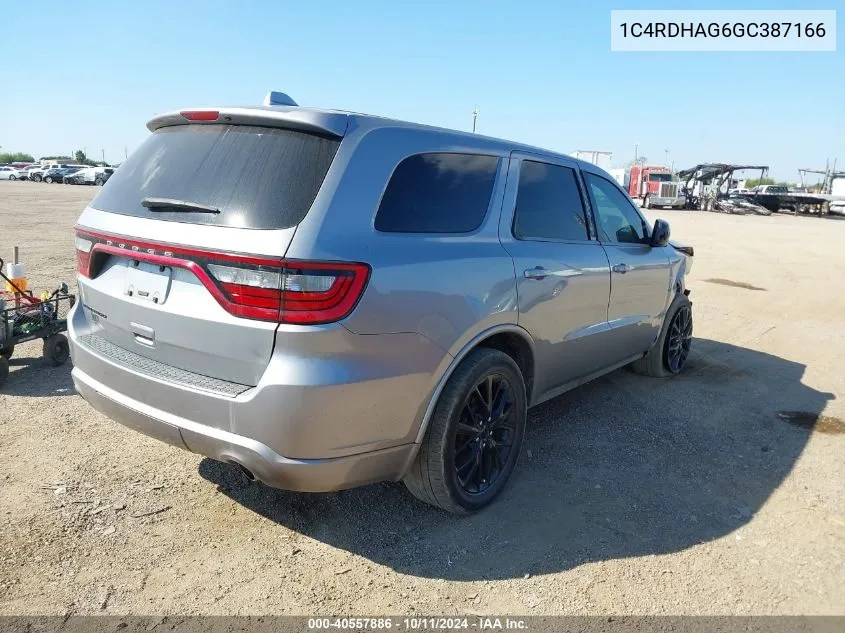 2016 Dodge Durango Sxt VIN: 1C4RDHAG6GC387166 Lot: 40557886