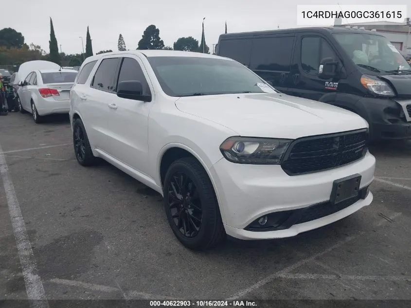 2016 Dodge Durango Sxt VIN: 1C4RDHAG0GC361615 Lot: 40622903