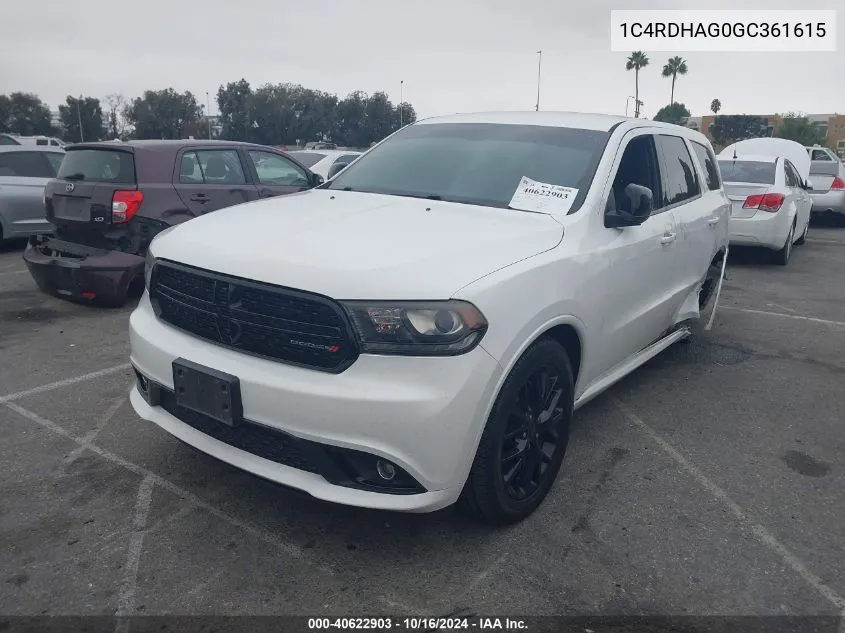 2016 Dodge Durango Sxt VIN: 1C4RDHAG0GC361615 Lot: 40622903