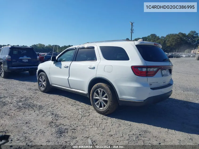 2016 Dodge Durango Limited VIN: 1C4RDHDG2GC386995 Lot: 40658654