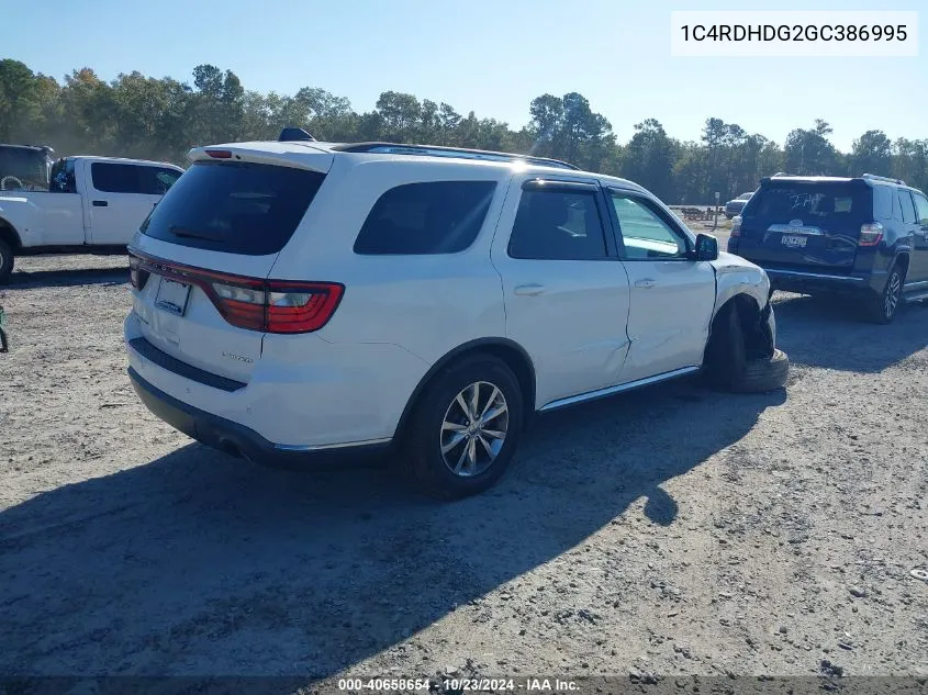 2016 Dodge Durango Limited VIN: 1C4RDHDG2GC386995 Lot: 40658654