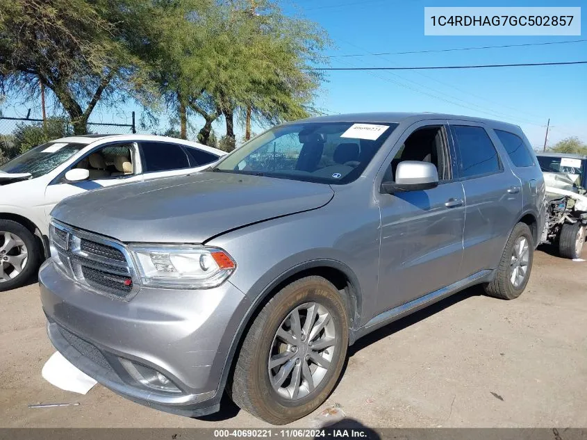 2016 Dodge Durango Sxt VIN: 1C4RDHAG7GC502857 Lot: 40690221