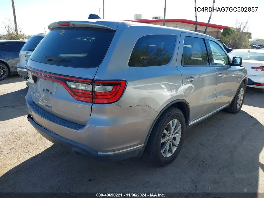 2016 Dodge Durango Sxt VIN: 1C4RDHAG7GC502857 Lot: 40690221