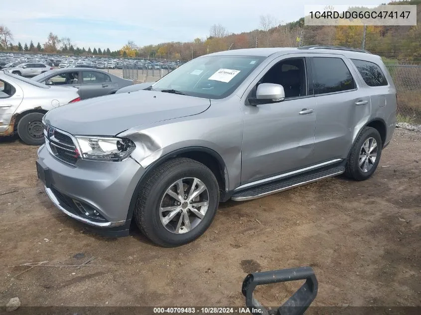 2016 Dodge Durango Limited VIN: 1C4RDJDG6GC474147 Lot: 40709483