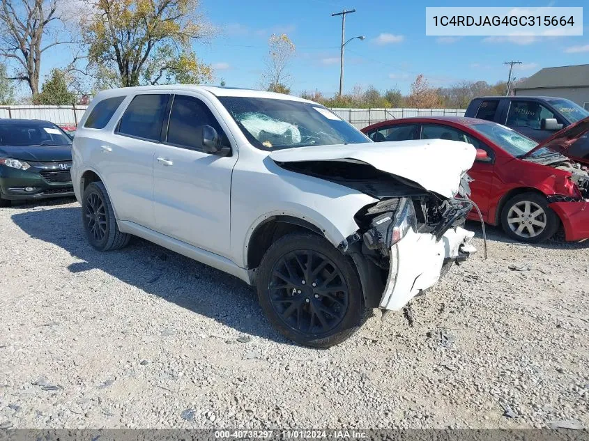 2016 Dodge Durango Sxt VIN: 1C4RDJAG4GC315664 Lot: 40738297