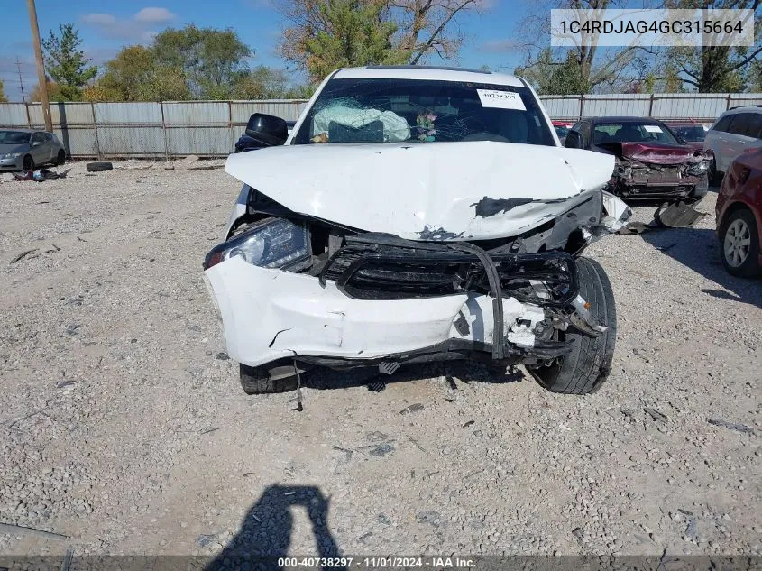 2016 Dodge Durango Sxt VIN: 1C4RDJAG4GC315664 Lot: 40738297