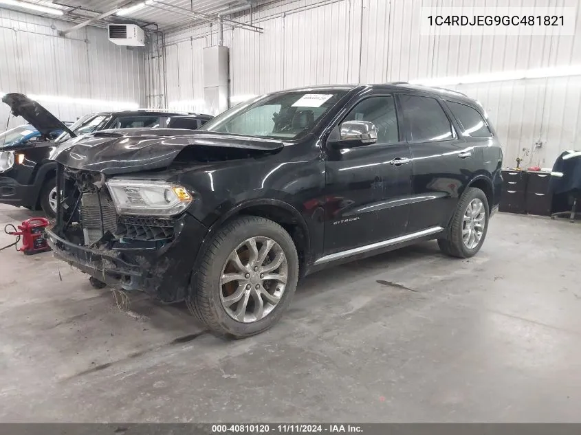 2016 Dodge Durango Citadel VIN: 1C4RDJEG9GC481821 Lot: 40810120