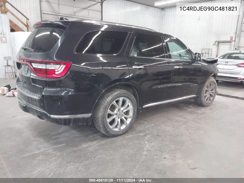 2016 Dodge Durango Citadel VIN: 1C4RDJEG9GC481821 Lot: 40810120