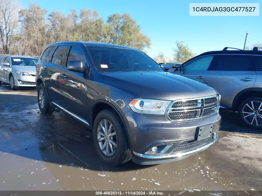 2016 Dodge Durango Sxt VIN: 1C4RDJAG3GC477527 Lot: 40828312