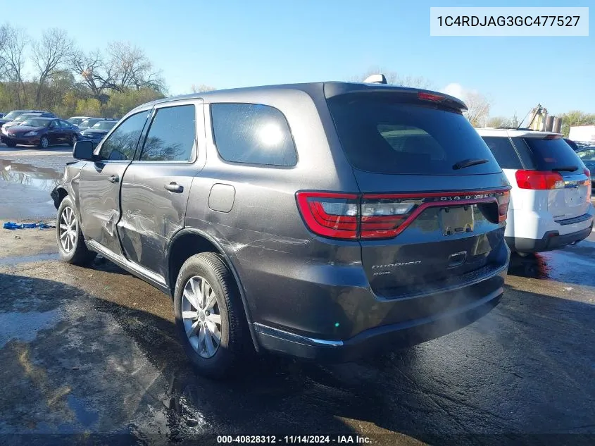 2016 Dodge Durango Sxt VIN: 1C4RDJAG3GC477527 Lot: 40828312