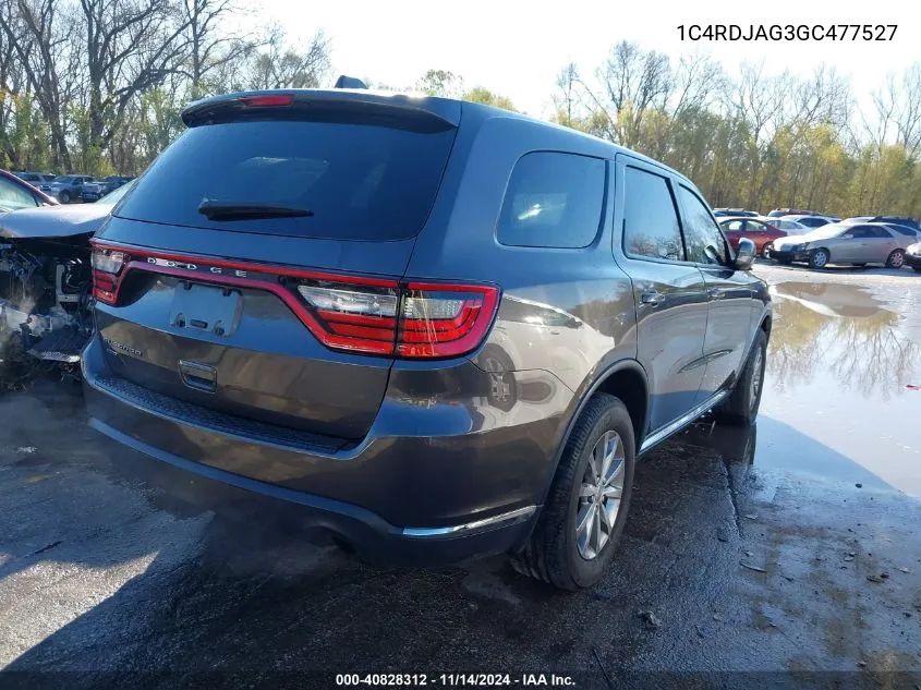 2016 Dodge Durango Sxt VIN: 1C4RDJAG3GC477527 Lot: 40828312