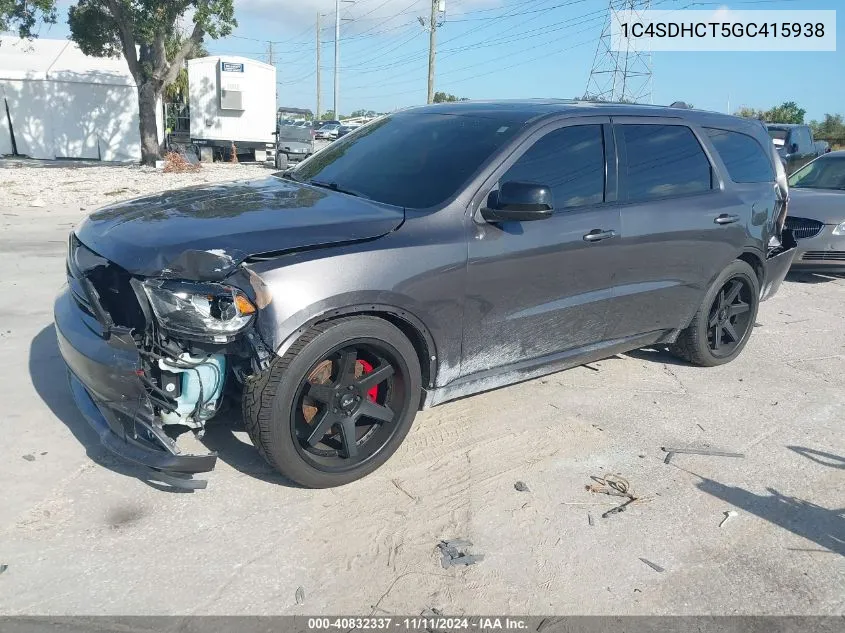 2016 Dodge Durango R/T VIN: 1C4SDHCT5GC415938 Lot: 40832337