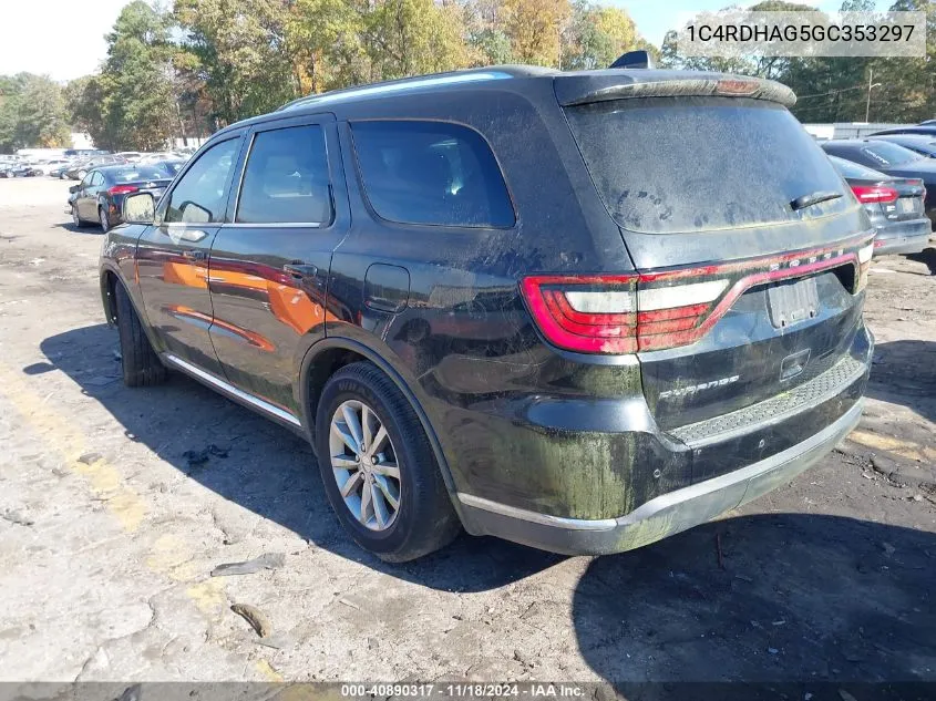 2016 Dodge Durango Sxt VIN: 1C4RDHAG5GC353297 Lot: 40890317